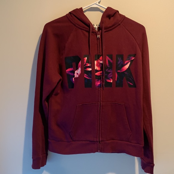 PINK floral zip up hooded sweatshirt - Picture 2 of 6